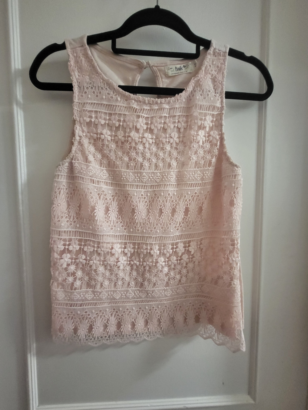 Twik Simons Blush Pink Lace Sheer Sleeveless Blouse Top - Size Small